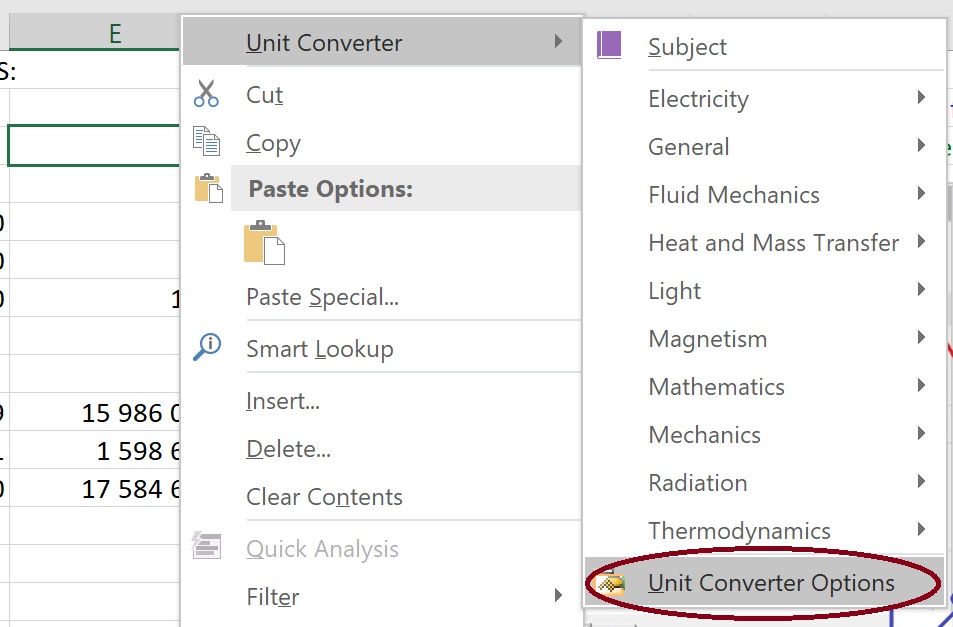 Excel Add-in Unit Converter Options